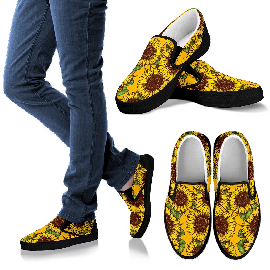 Classic Vintage Sunflower Pattern Print Men's Slip On Shoes
