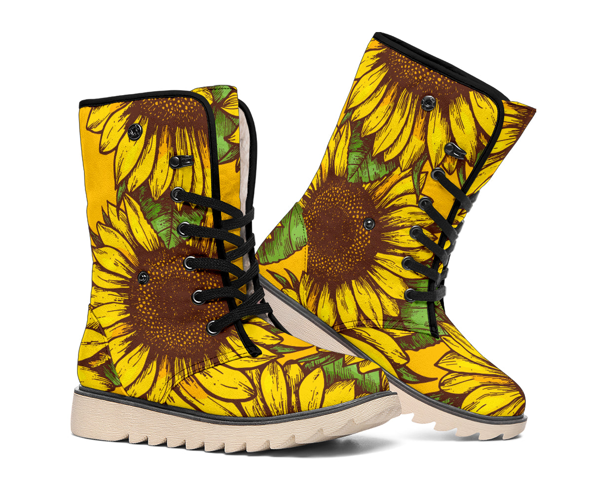Classic Vintage Sunflower Pattern Print Winter Boots