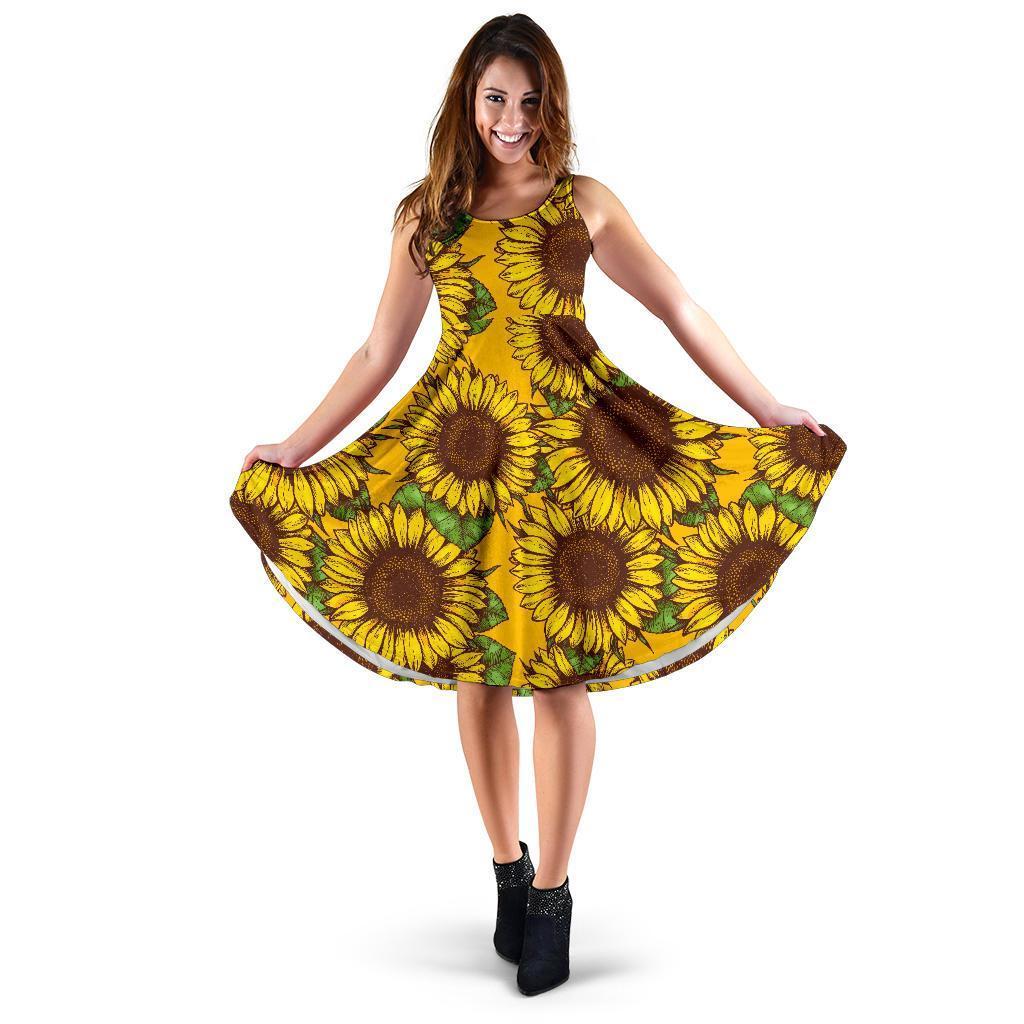 Classic Vintage Sunflower Pattern Print Women's Dress
