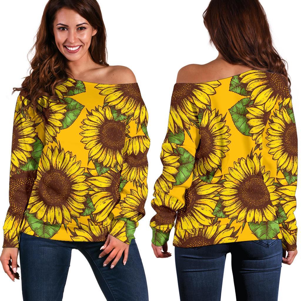 Classic Vintage Sunflower Pattern Print Women's Off-Shoulder Sweatshirt