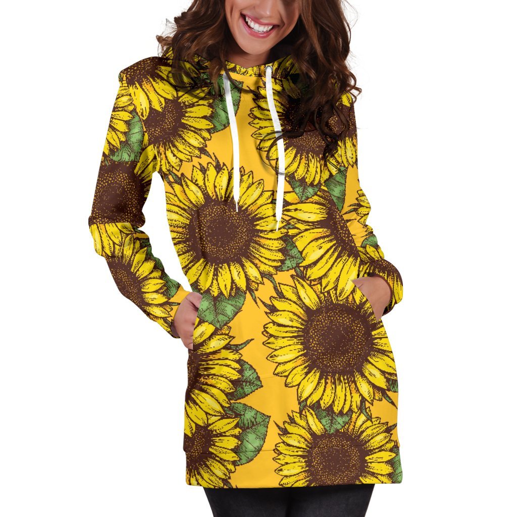 Classic Vintage Sunflower Pattern Print Women's Pullover Hoodie Dress