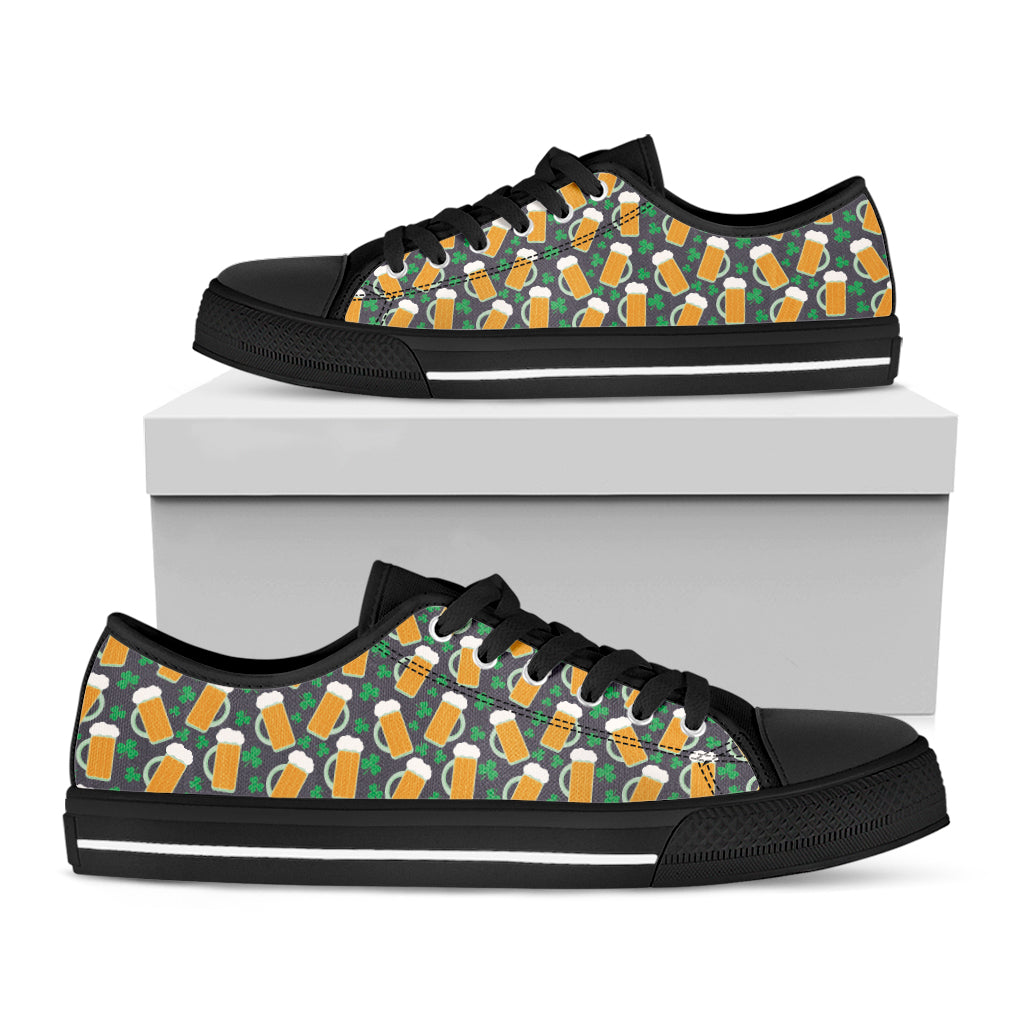 Clover And Beer St. Patrick's Day Print Black Low Top Shoes