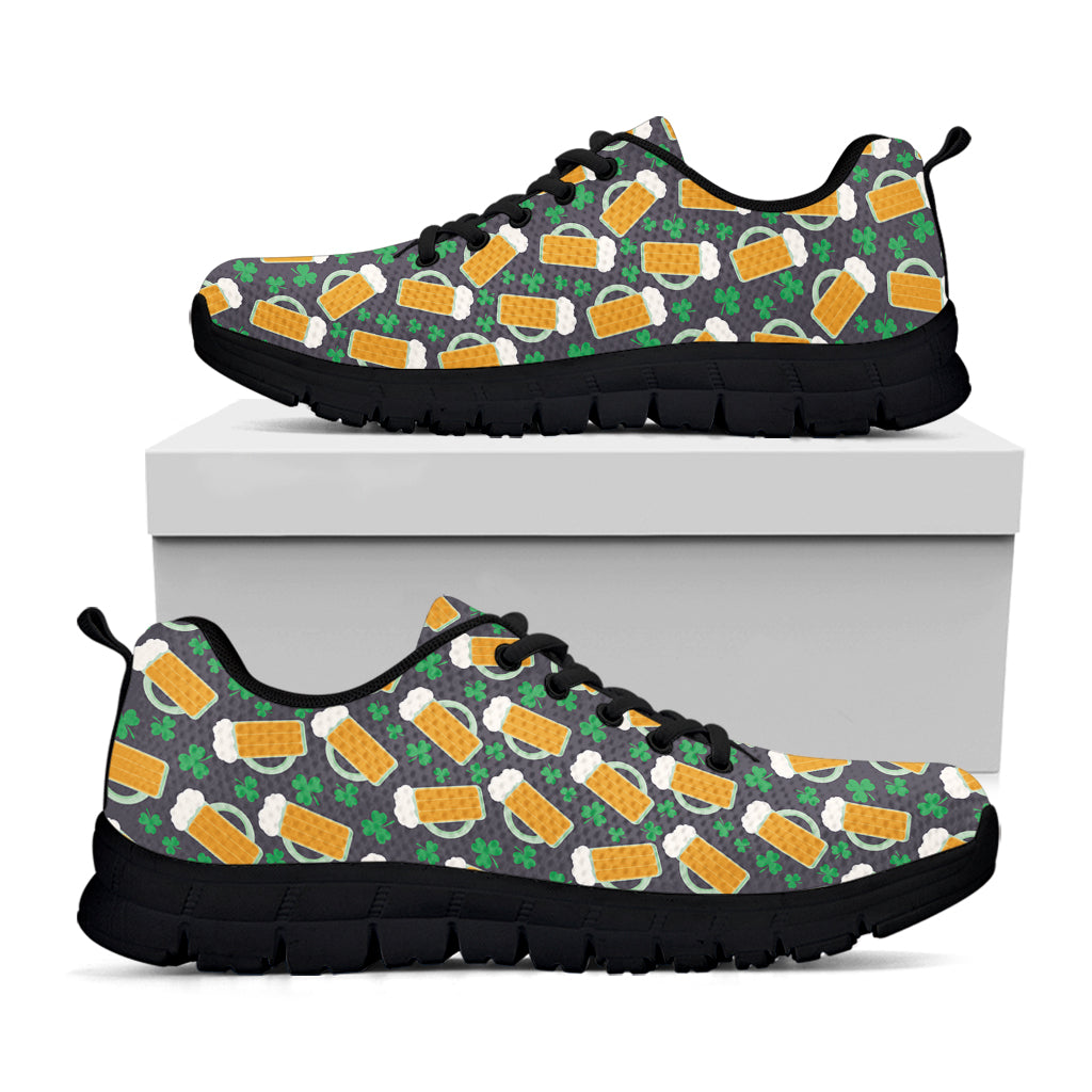 Clover And Beer St. Patrick's Day Print Black Sneakers