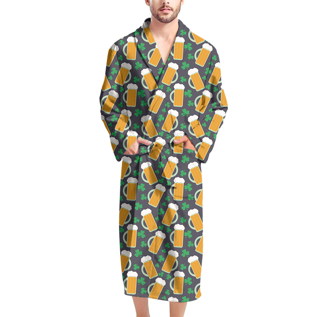 Clover And Beer St. Patrick's Day Print Men's Bathrobe