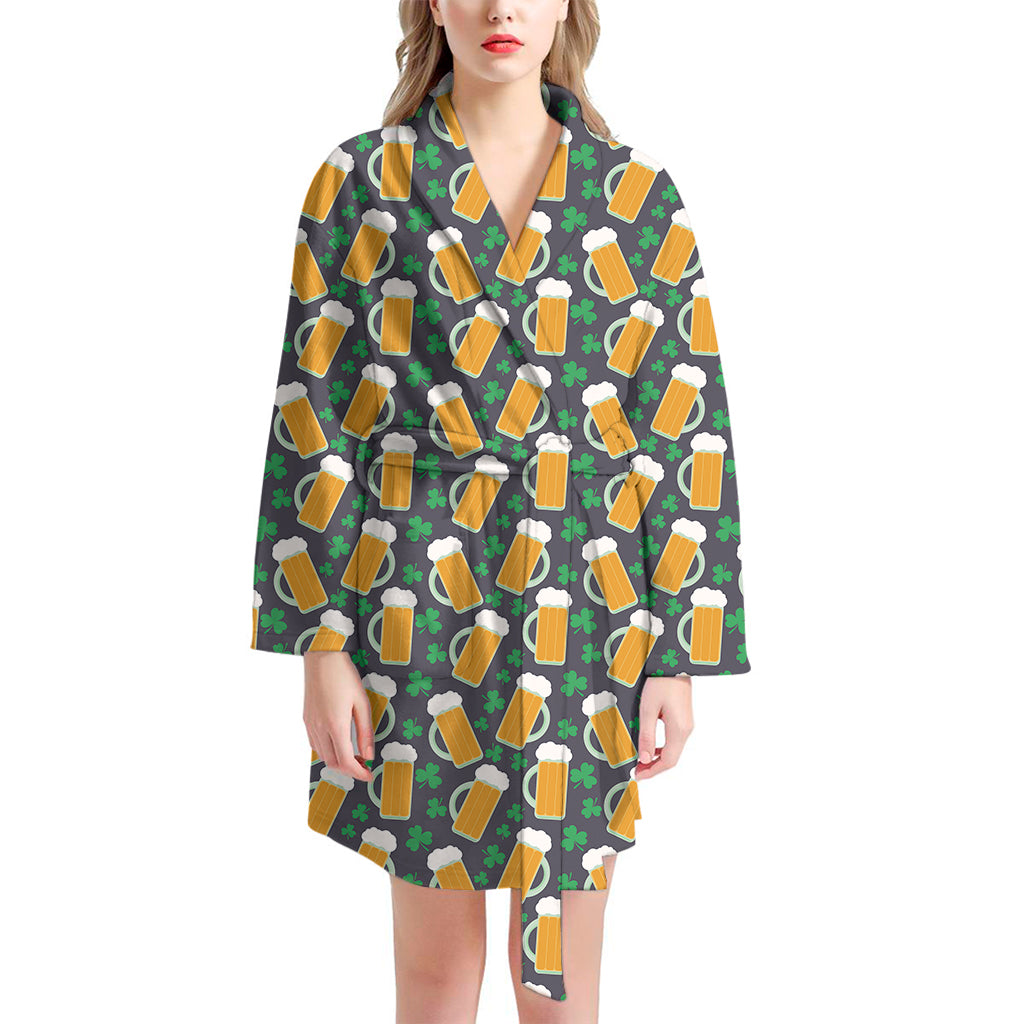 Clover And Beer St. Patrick's Day Print Women's Bathrobe