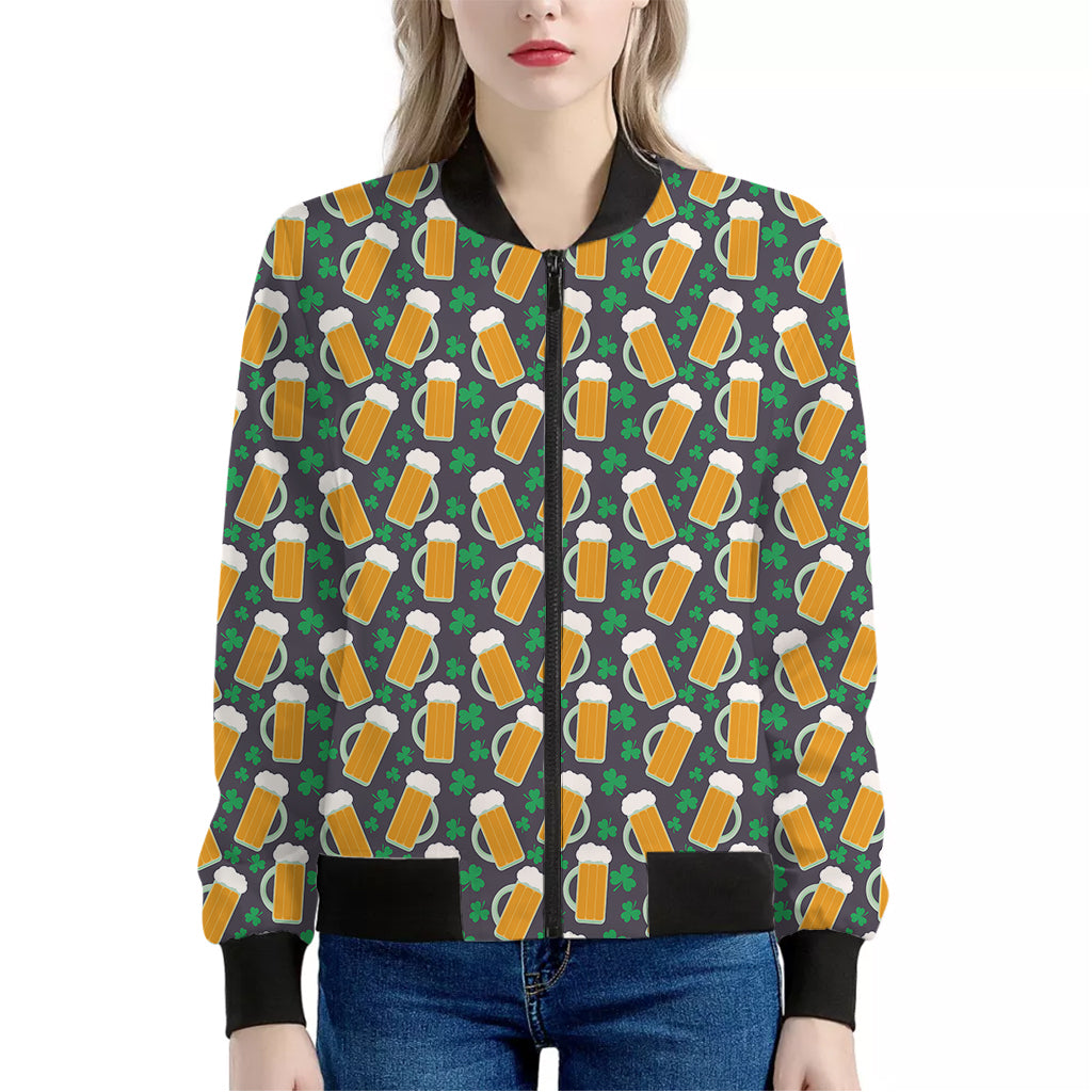 Clover And Beer St. Patrick's Day Print Women's Bomber Jacket