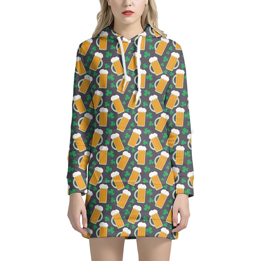 Clover And Beer St. Patrick's Day Print Women's Pullover Hoodie Dress