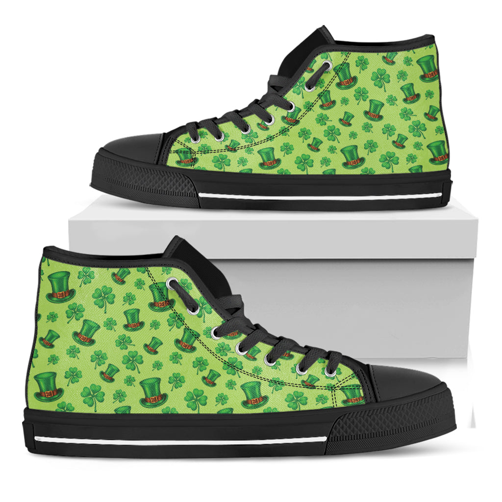 Clover And Hat St. Patrick's Day Print Black High Top Shoes