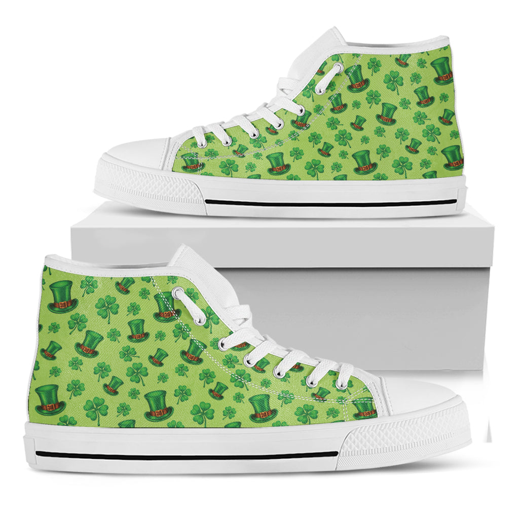 Clover And Hat St. Patrick's Day Print White High Top Shoes