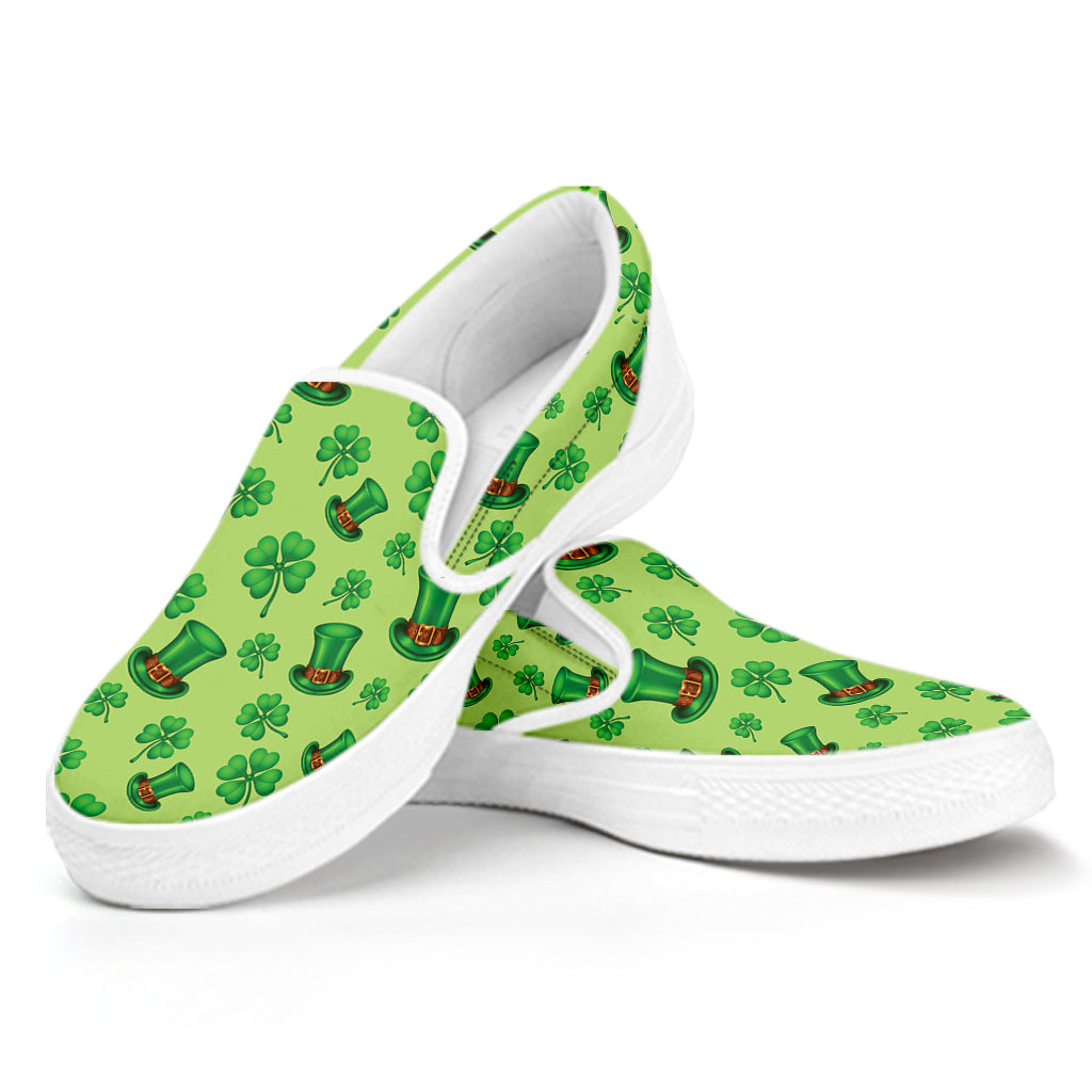 Clover And Hat St. Patrick's Day Print White Slip On Shoes