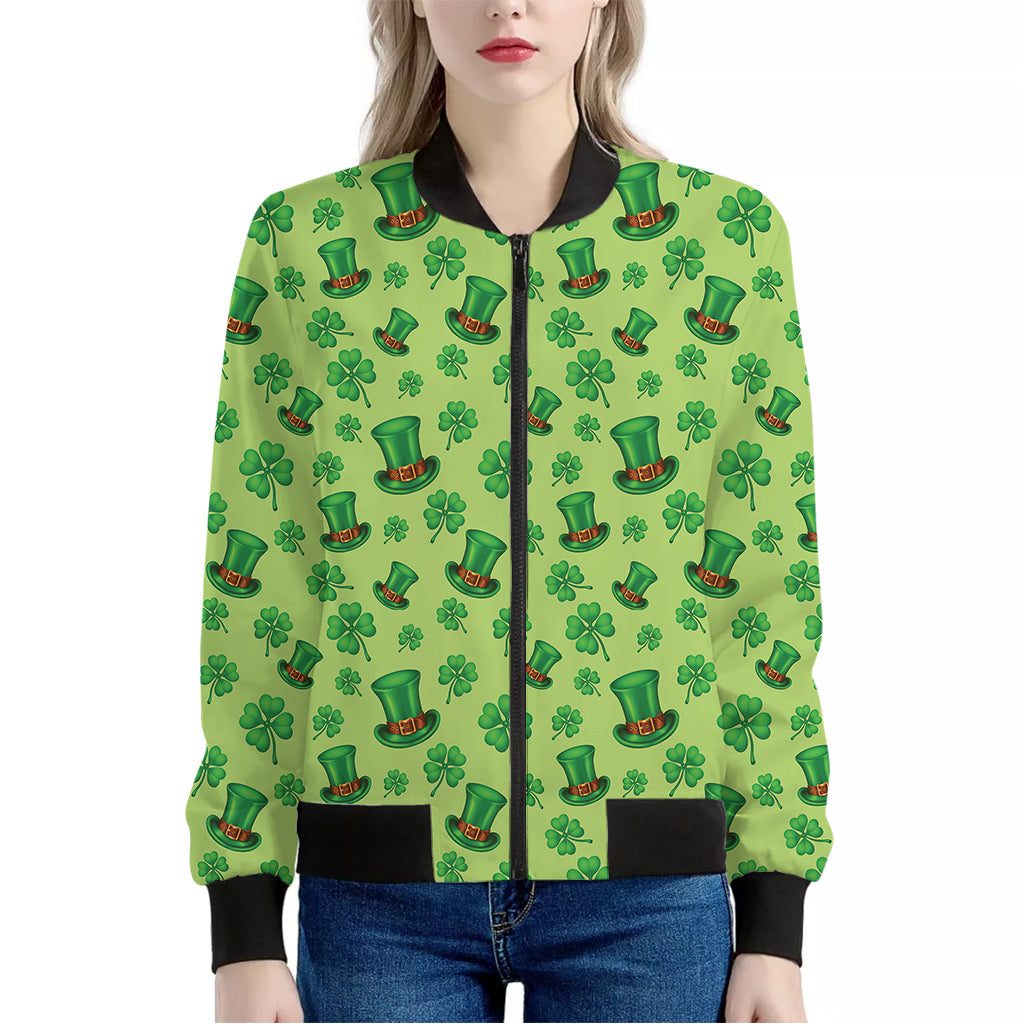 Clover And Hat St. Patrick's Day Print Women's Bomber Jacket