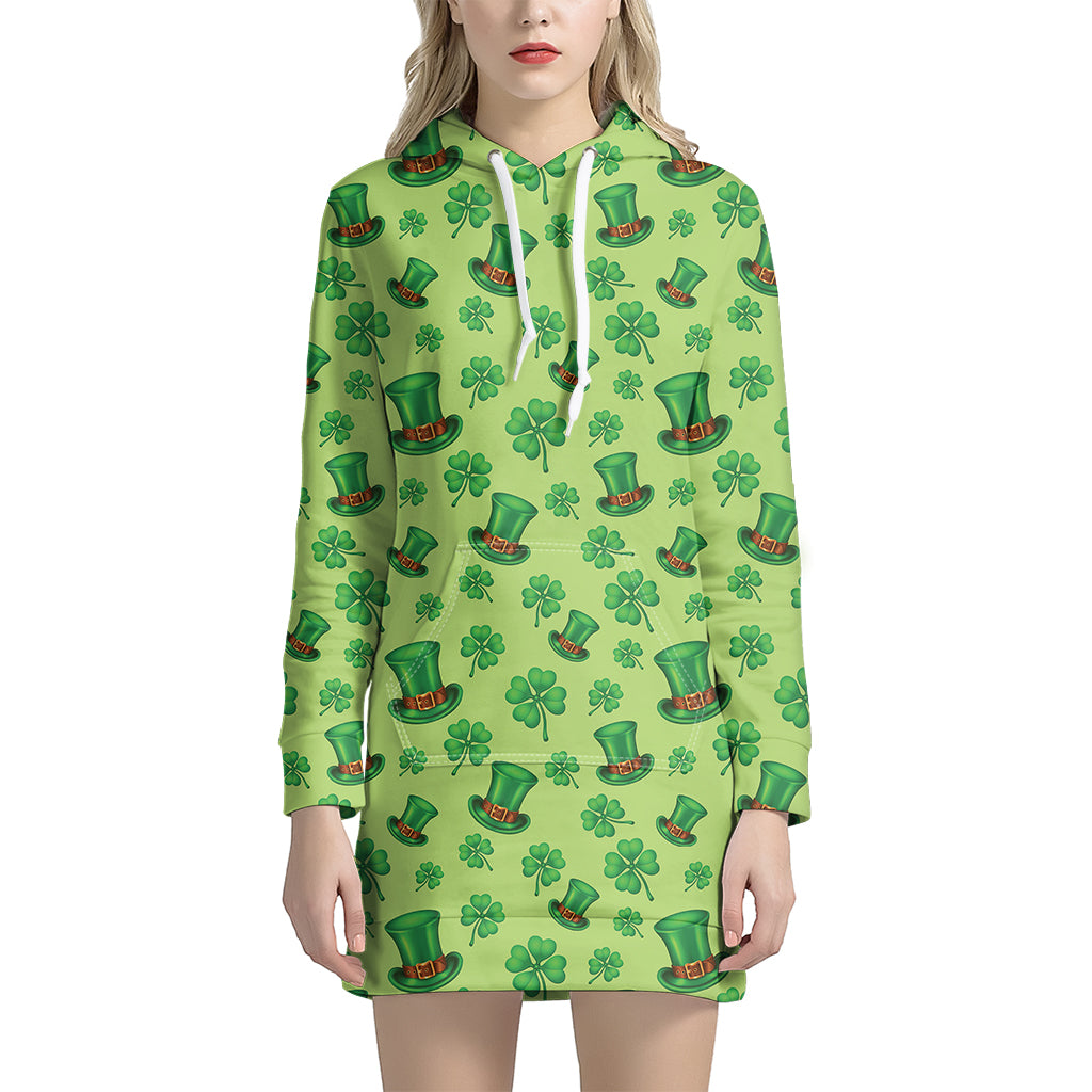 Clover And Hat St. Patrick's Day Print Women's Pullover Hoodie Dress