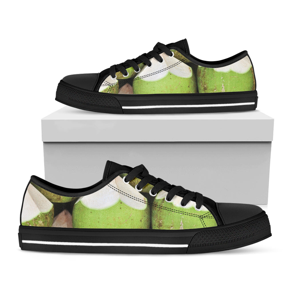 Coconut 3D Print Black Low Top Shoes