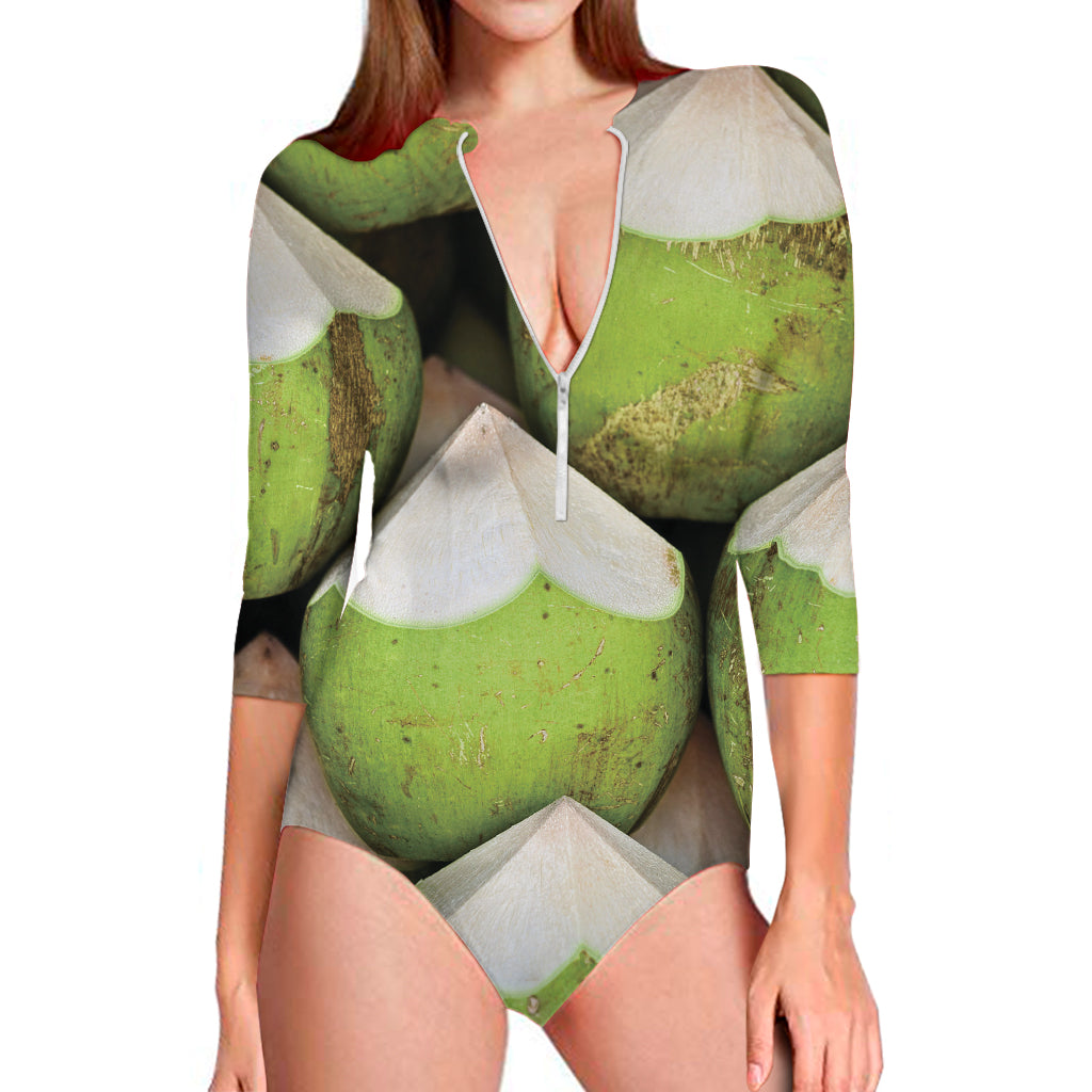 Coconut 3D Print Long Sleeve One Piece Swimsuit