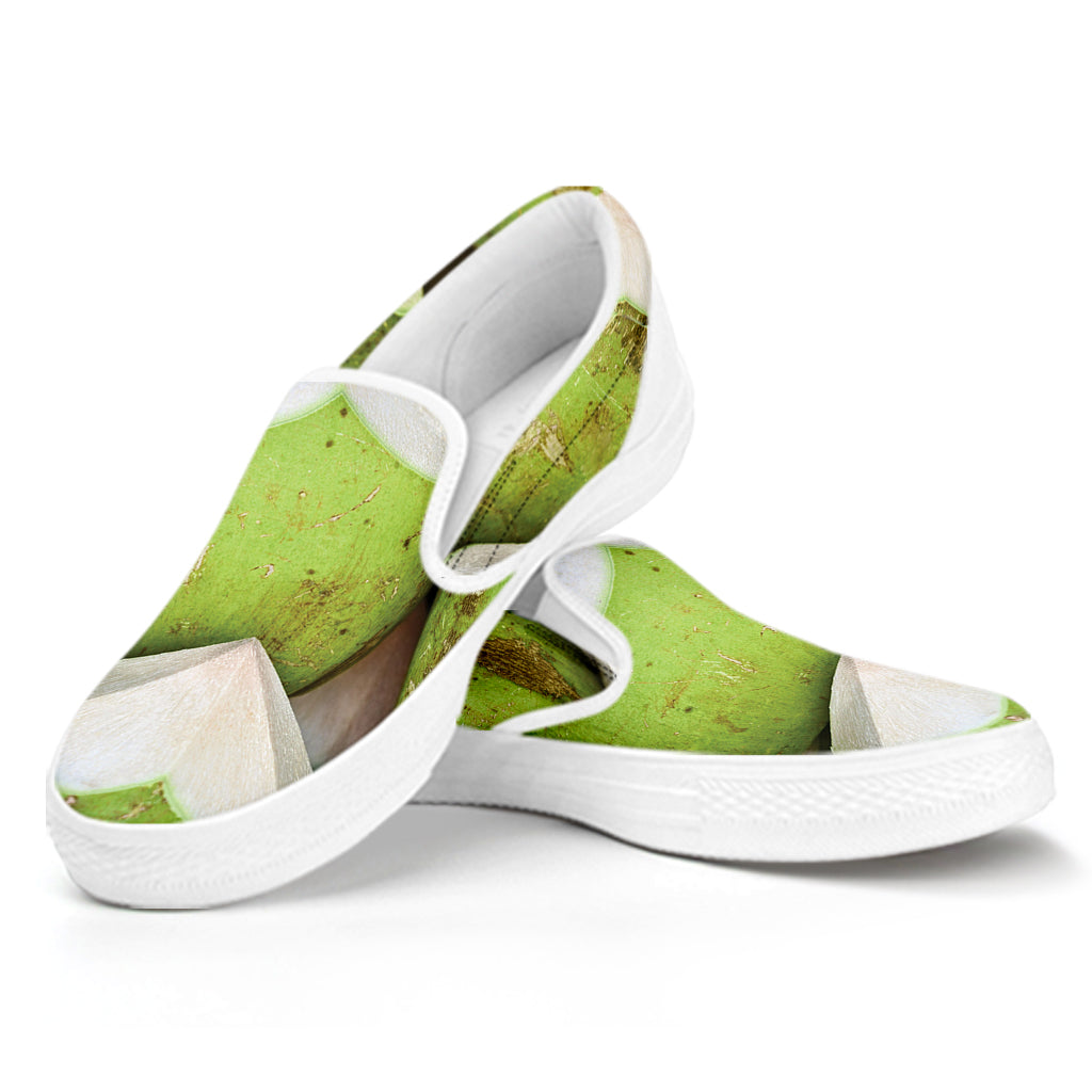 Coconut 3D Print White Slip On Shoes