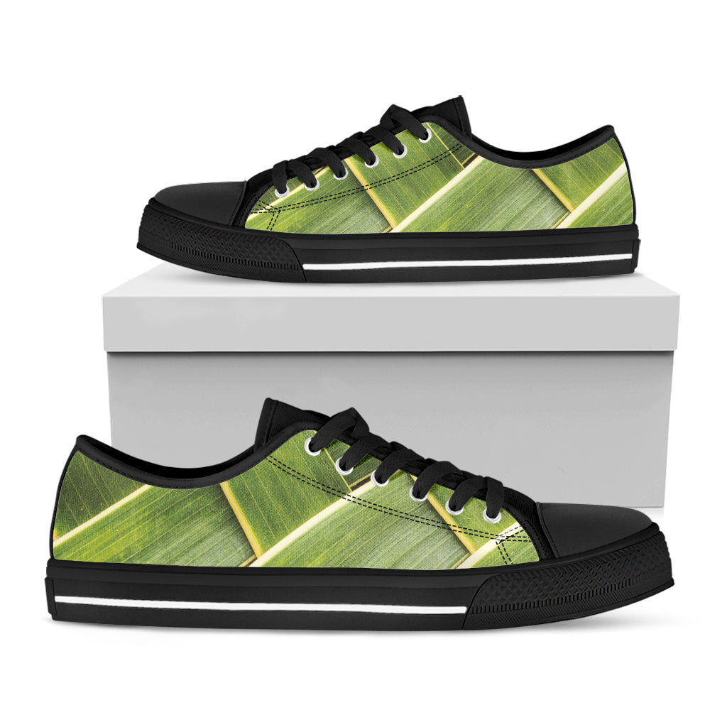 Coconut Leaf Print Black Low Top Shoes