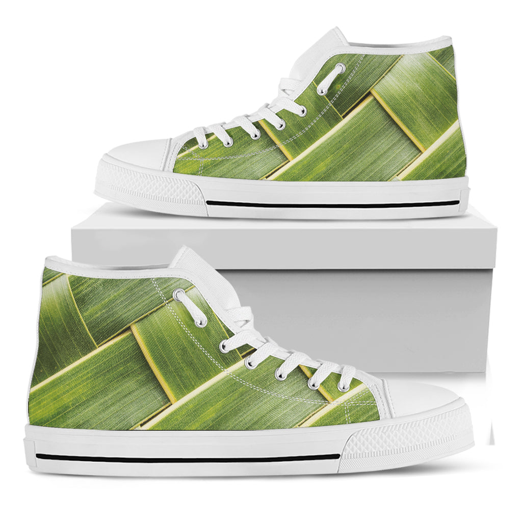 Coconut Leaf Print White High Top Shoes