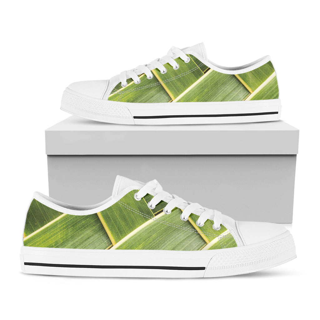 Coconut Leaf Print White Low Top Shoes