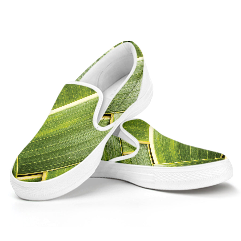 Coconut Leaf Print White Slip On Shoes