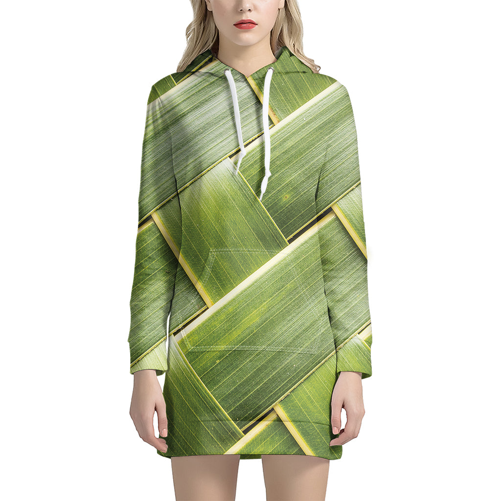 Coconut Leaf Print Women's Pullover Hoodie Dress