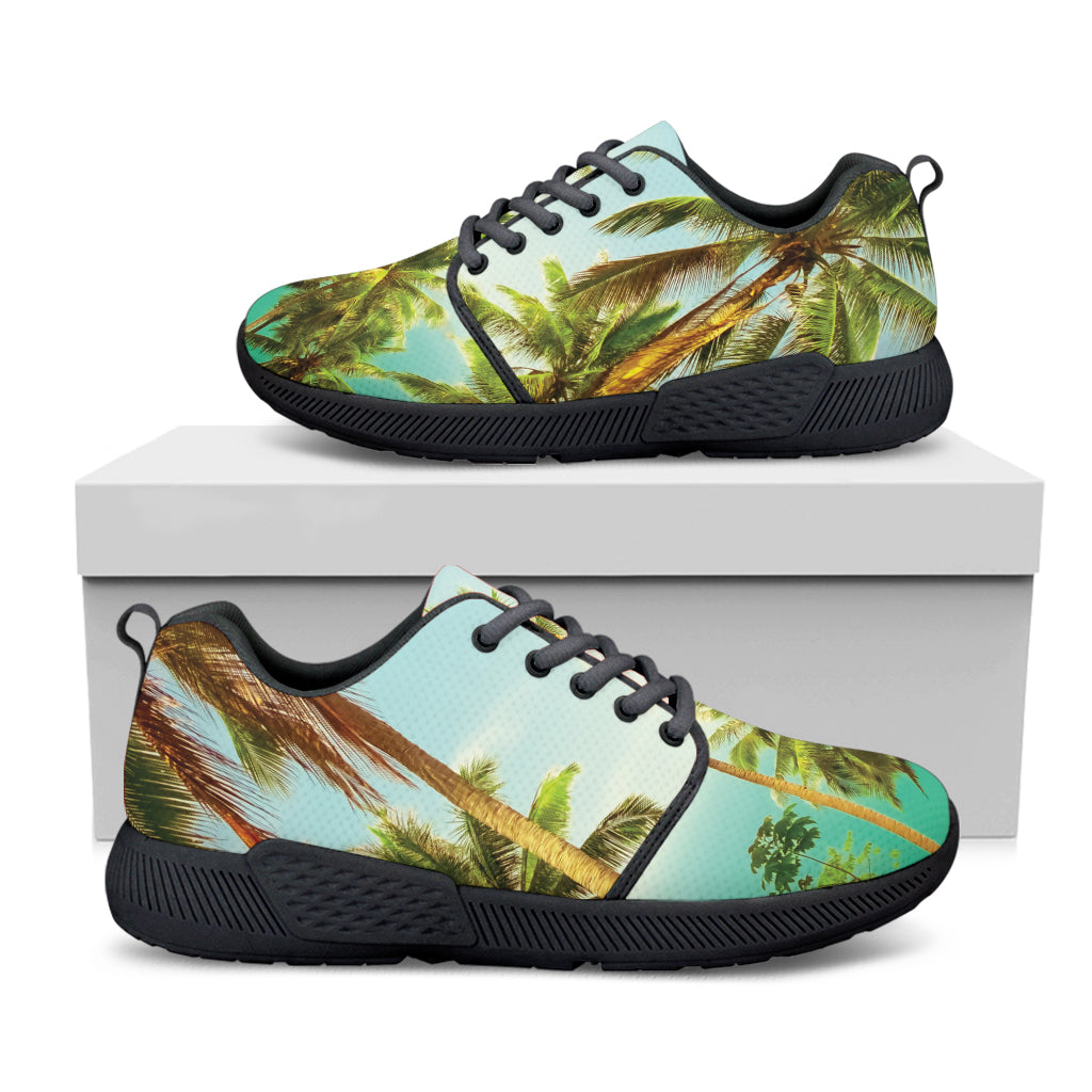 Coconut Tree Print Black Athletic Shoes