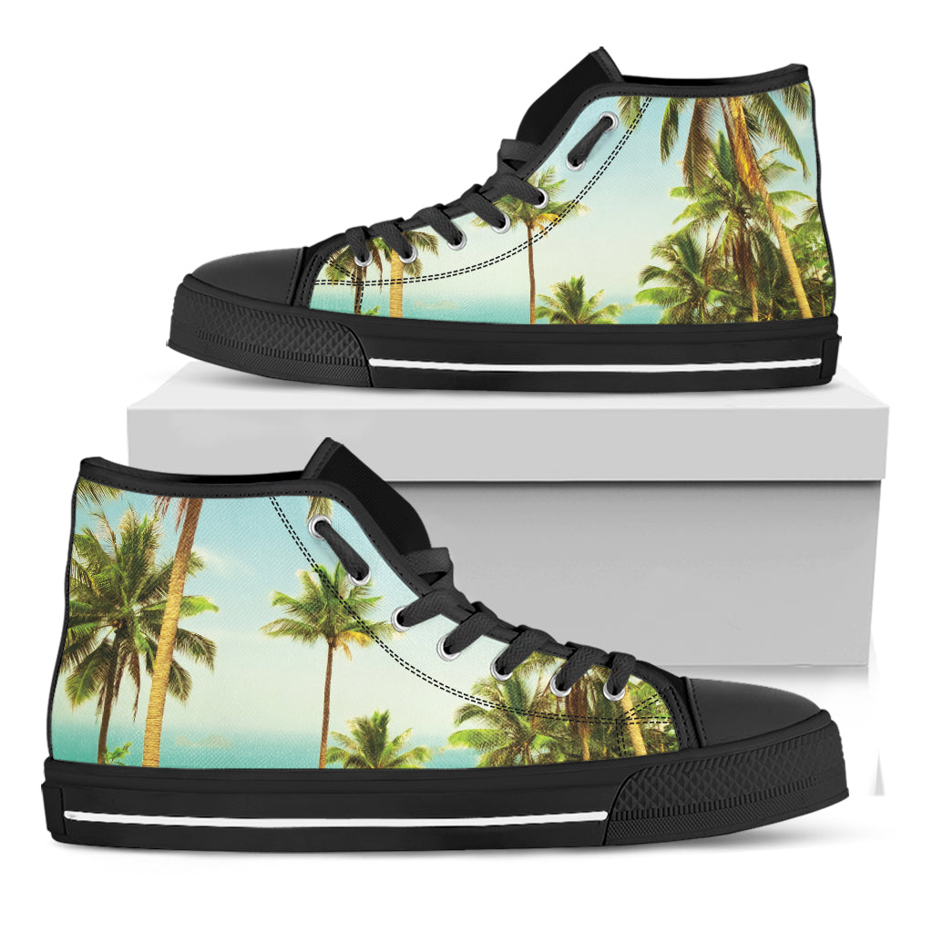 Coconut Tree Print Black High Top Shoes