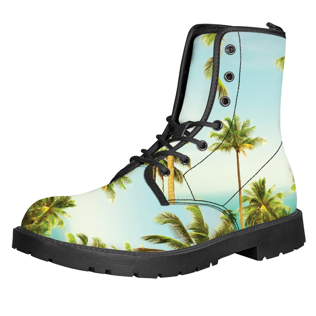 Coconut Tree Print Leather Boots