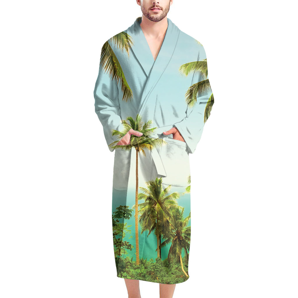 Coconut Tree Print Men's Bathrobe