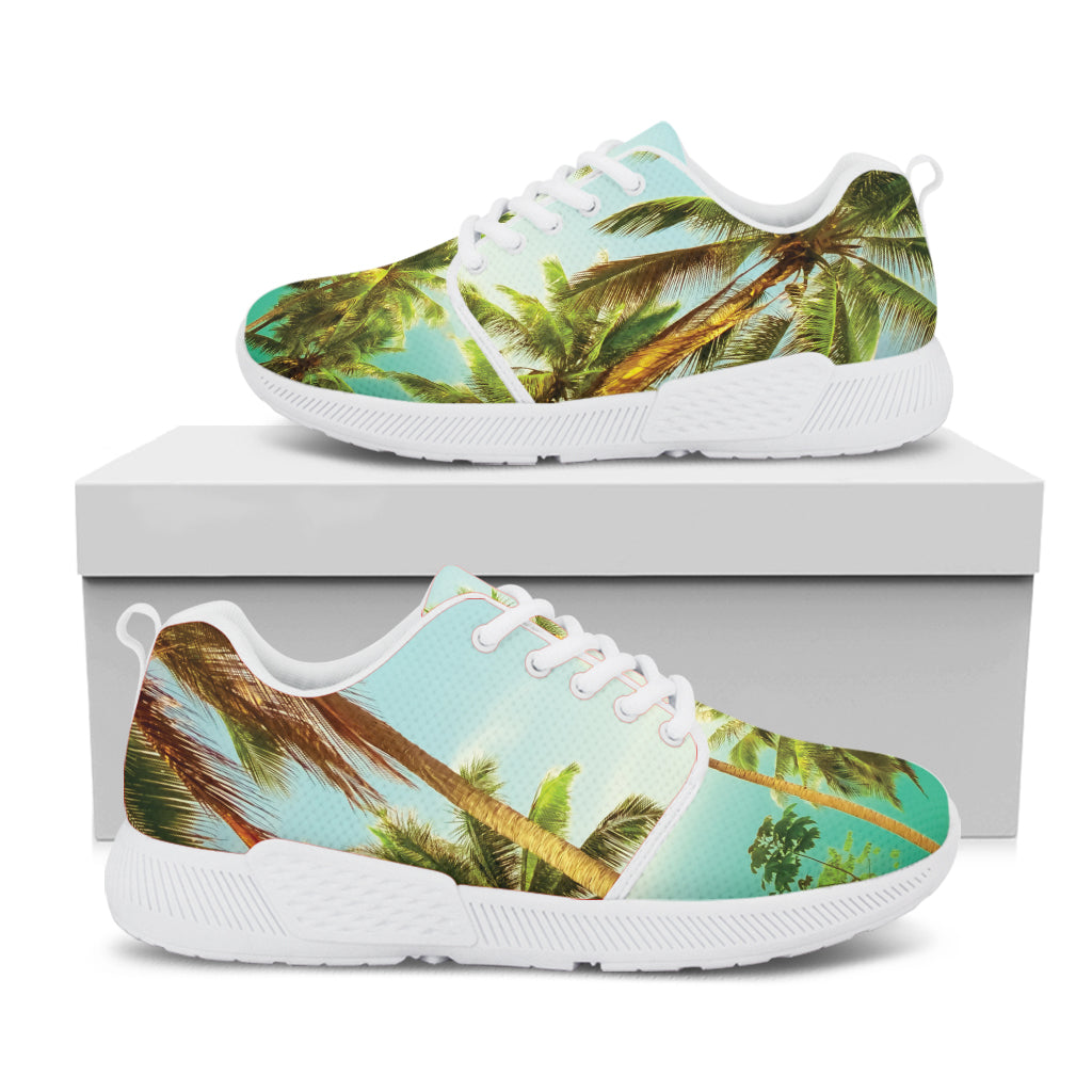 Coconut Tree Print White Athletic Shoes