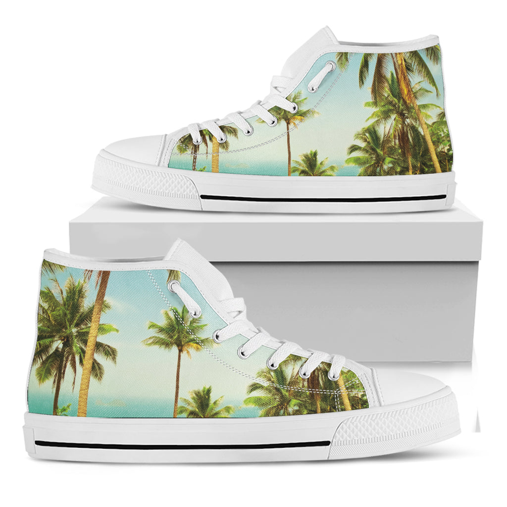 Coconut Tree Print White High Top Shoes