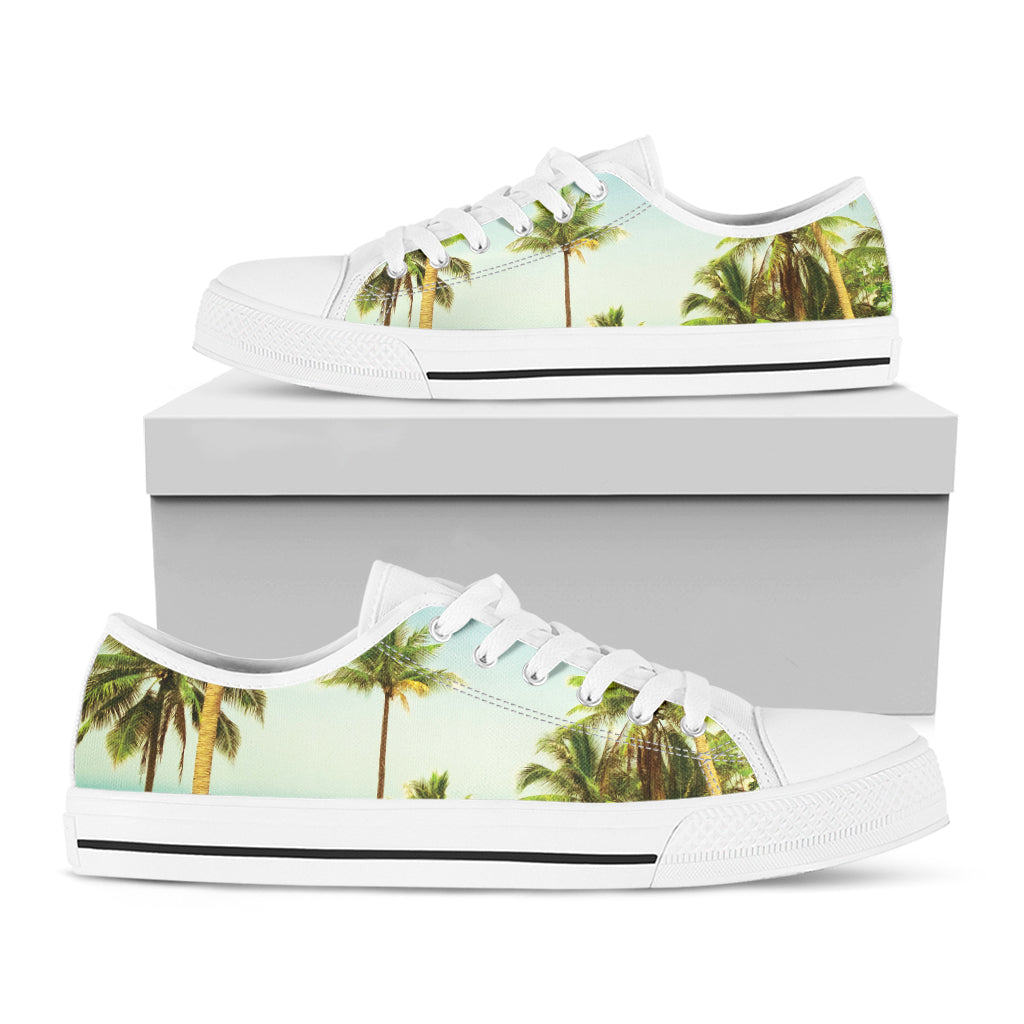 Coconut Tree Print White Low Top Shoes