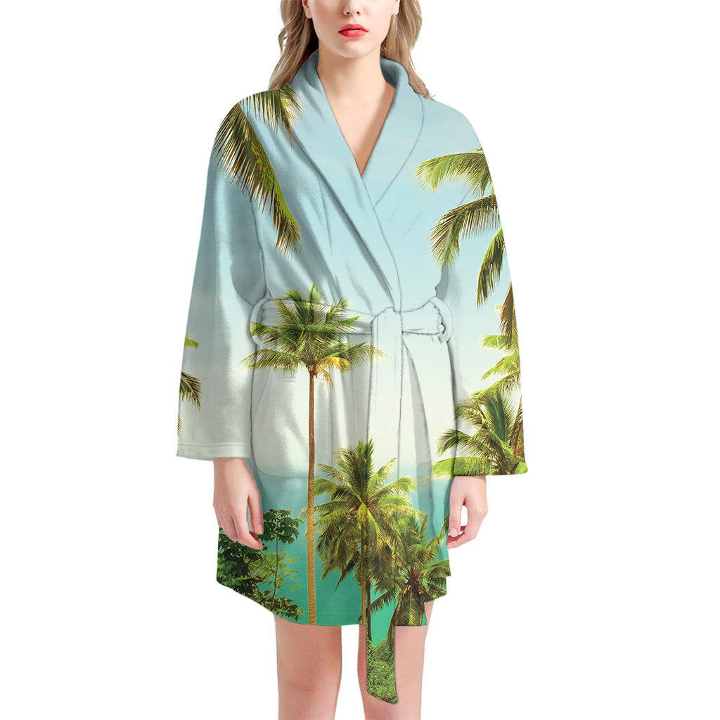 Coconut Tree Print Women's Bathrobe