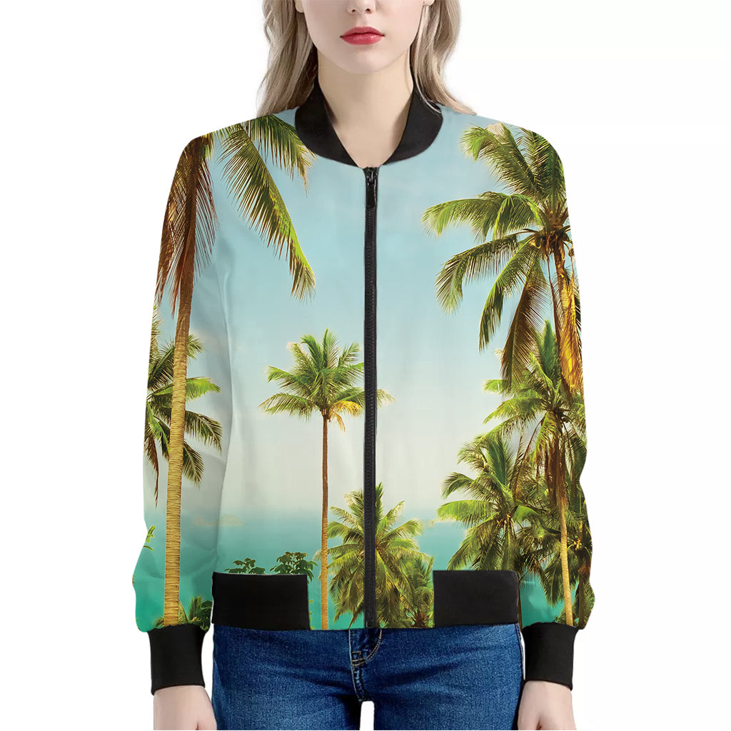 Coconut Tree Print Women's Bomber Jacket