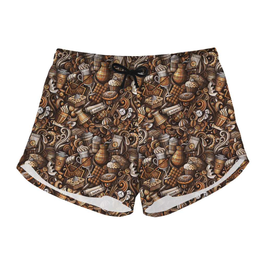 Coffee And Dessert Drawing Pattern Print Women's Shorts