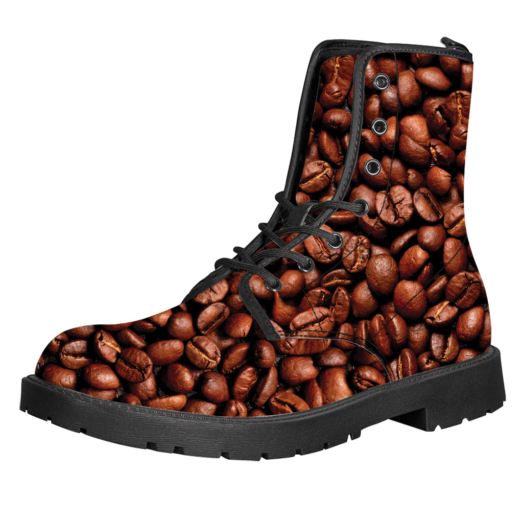 Coffee Beans Print Leather Boots