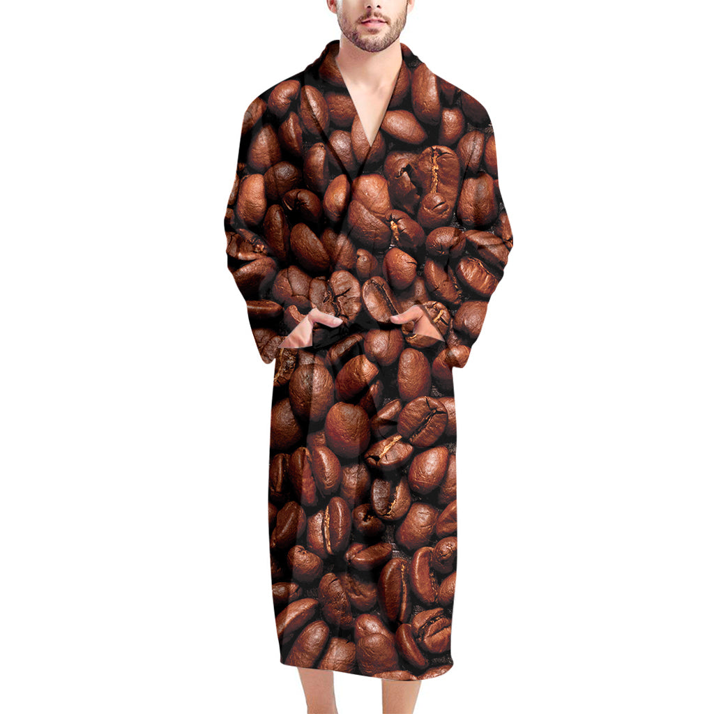 Coffee Beans Print Men's Bathrobe