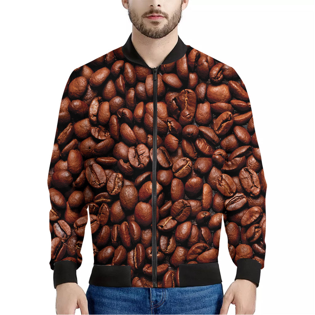 Coffee Beans Print Men's Bomber Jacket