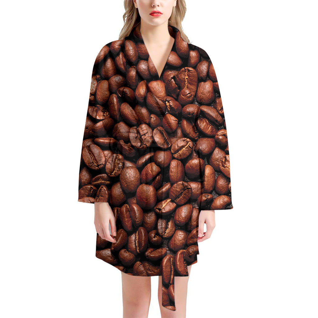 Coffee Beans Print Women's Bathrobe