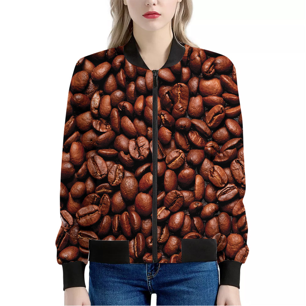 Coffee Beans Print Women's Bomber Jacket