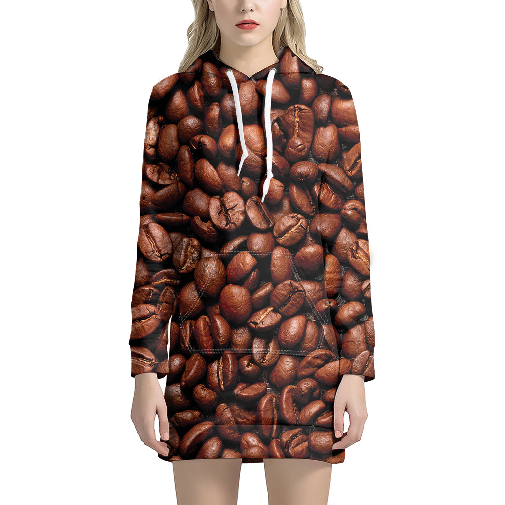 Coffee Beans Print Women's Pullover Hoodie Dress