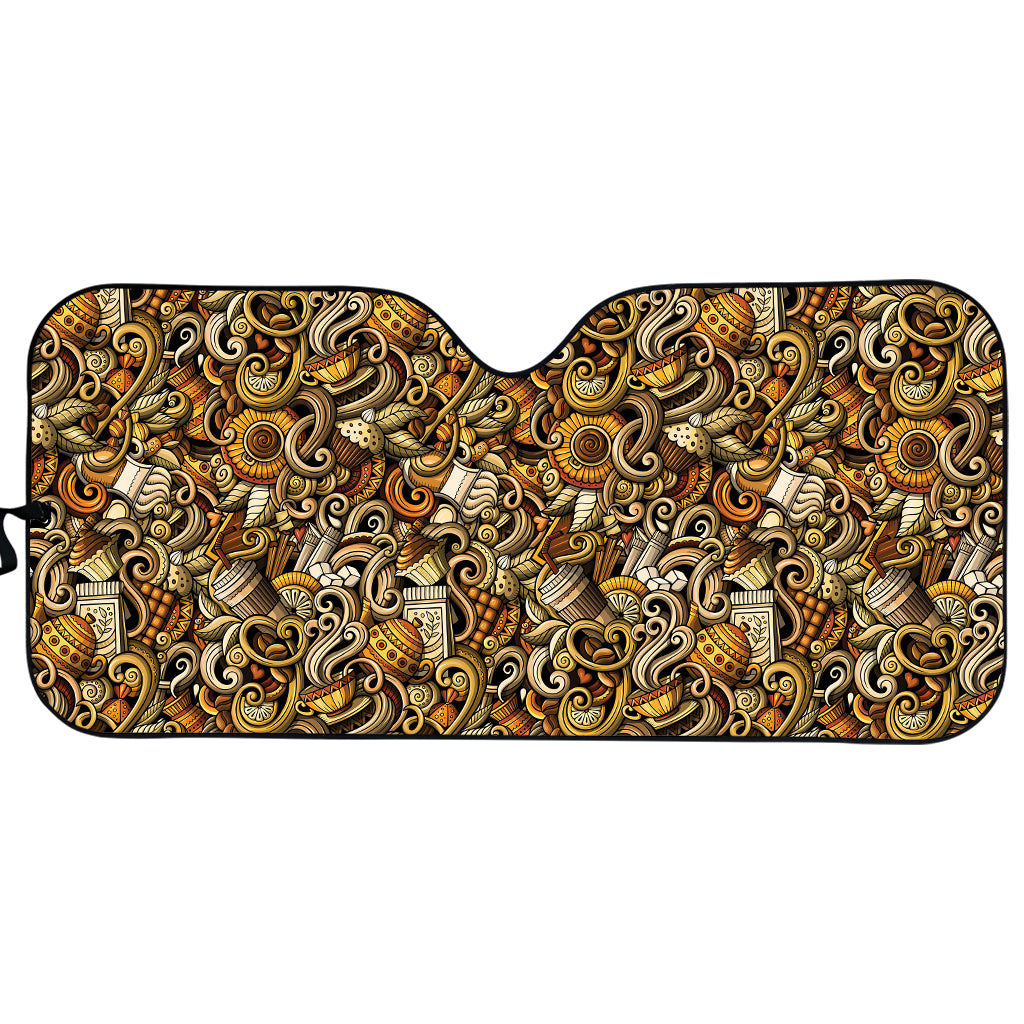 Coffee Drawing Pattern Print Car Sun Shade