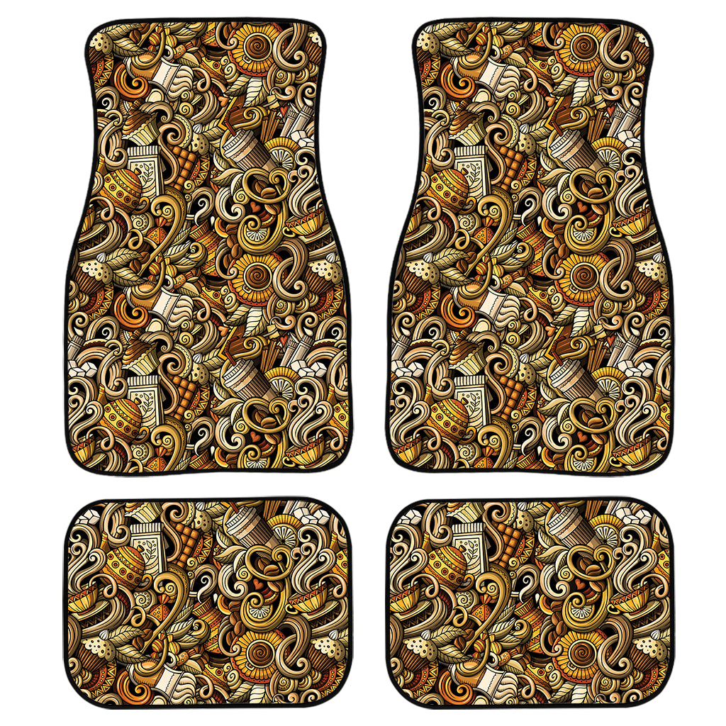 Coffee Drawing Pattern Print Front and Back Car Floor Mats