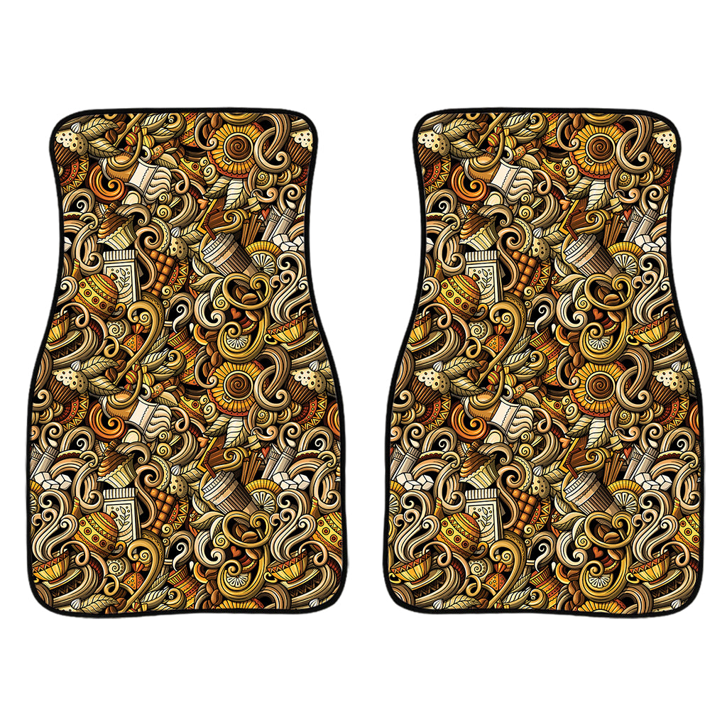 Coffee Drawing Pattern Print Front Car Floor Mats