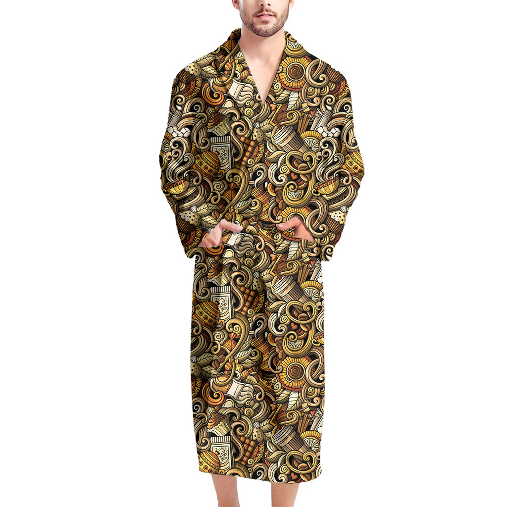 Coffee Drawing Pattern Print Men's Bathrobe