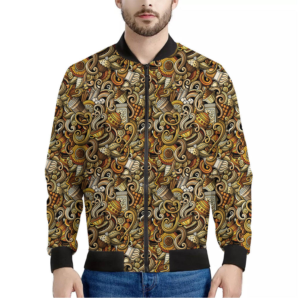 Coffee Drawing Pattern Print Men's Bomber Jacket