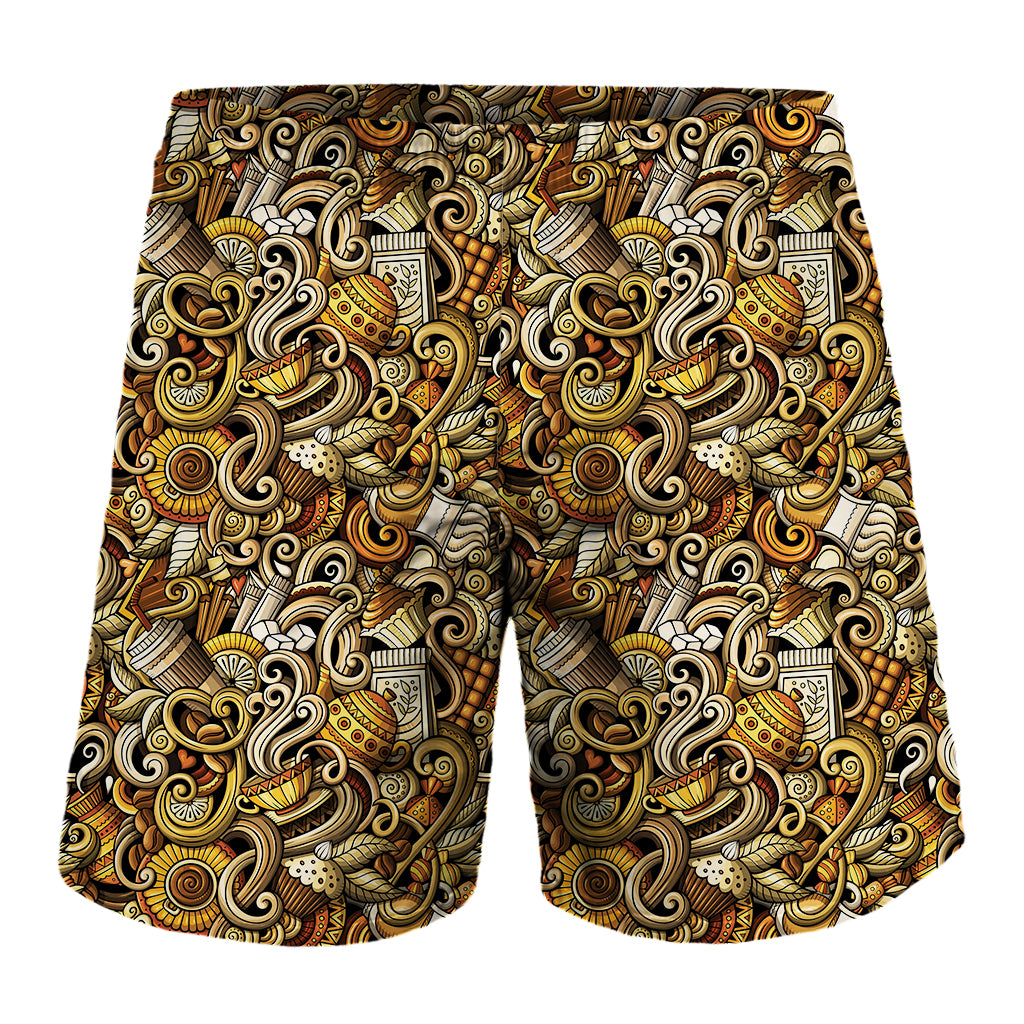 Coffee Drawing Pattern Print Men's Shorts