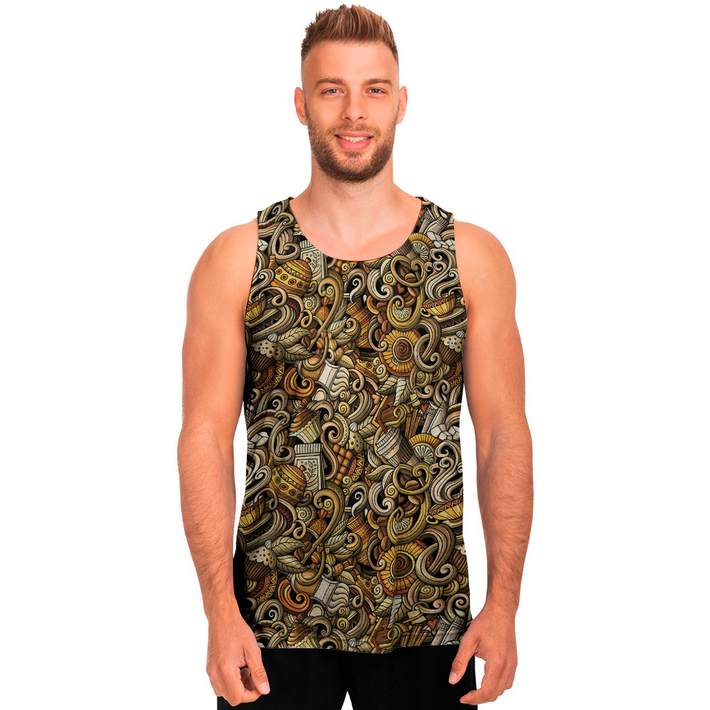 Coffee Drawing Pattern Print Men's Tank Top