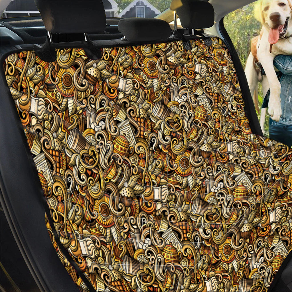 Coffee Drawing Pattern Print Pet Car Back Seat Cover