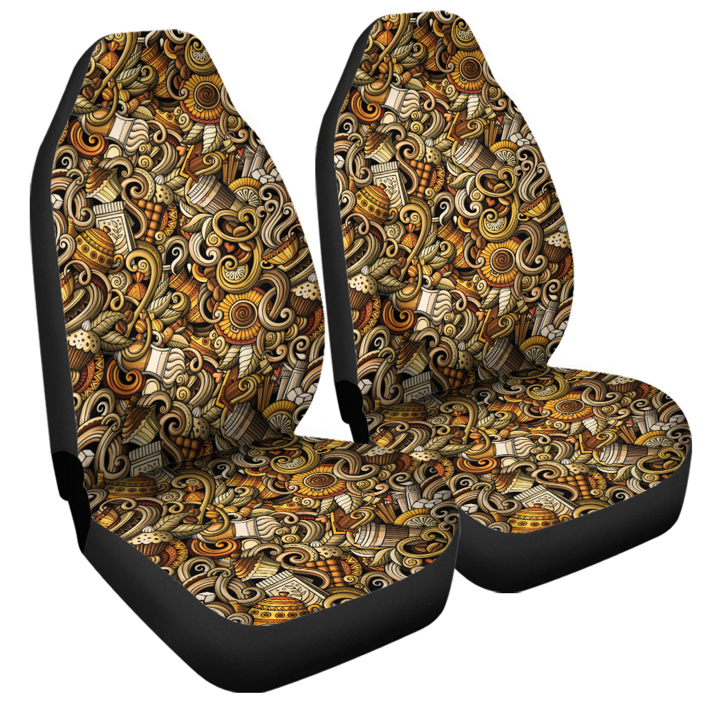 Coffee Drawing Pattern Print Universal Fit Car Seat Covers