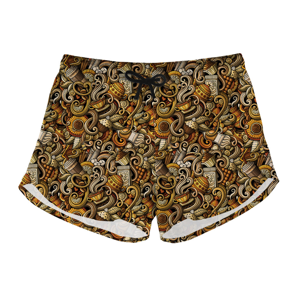 Coffee Drawing Pattern Print Women's Shorts